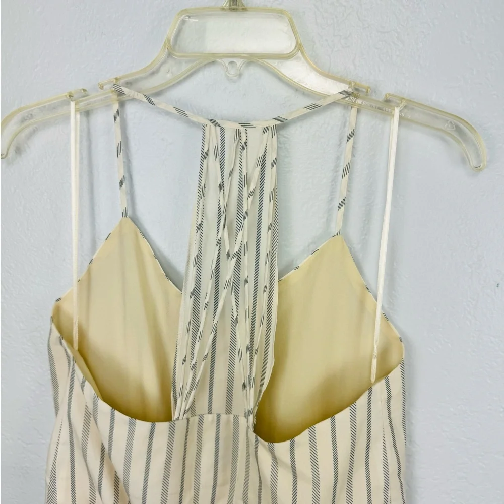 NWT Haute Hippie Mirage Blouson Waist Herringbone Stripe Mini Dress Ivory Blue S